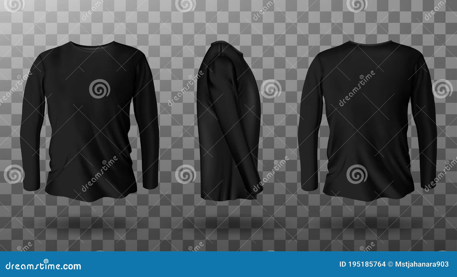 Download Realistic Mockup Of Black Long Sleeve T-shirt Stock Vector ...