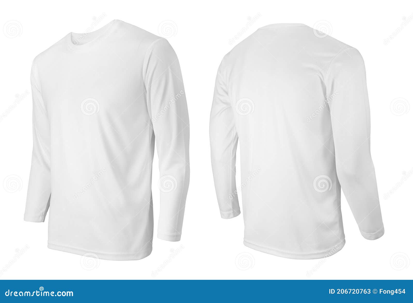 Long Sleeve White T-shirt Front and Back Side View Isolated on White ...