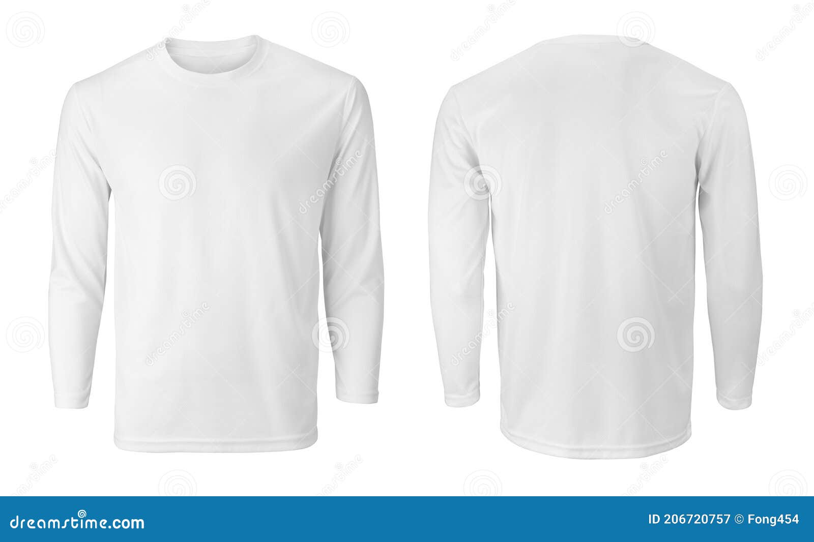 Long Sleeve White T-shirt with Front and Back Views Isolated on White ...