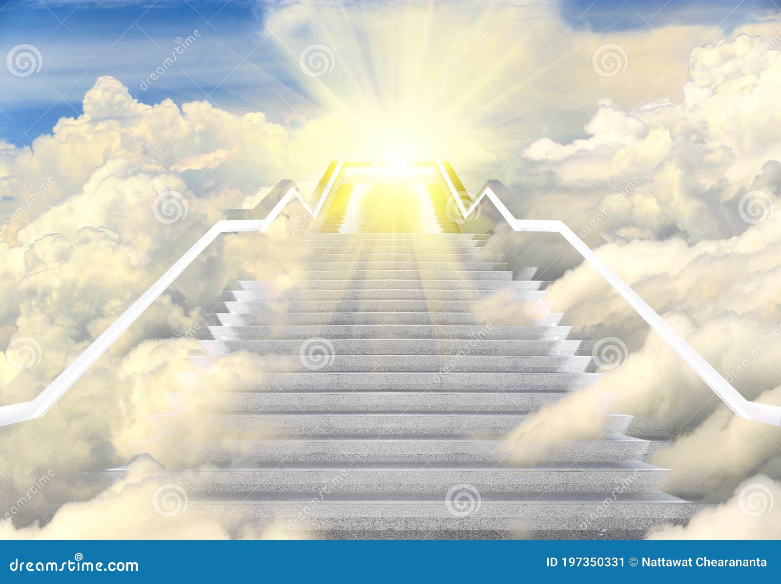 long staircase high way to heaven, empty stair steps along cloud in sky