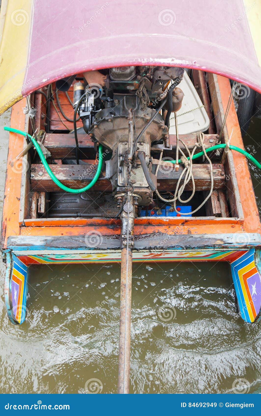 Long Tail Wooden Boat Engine on the River Stock Image Image of pier