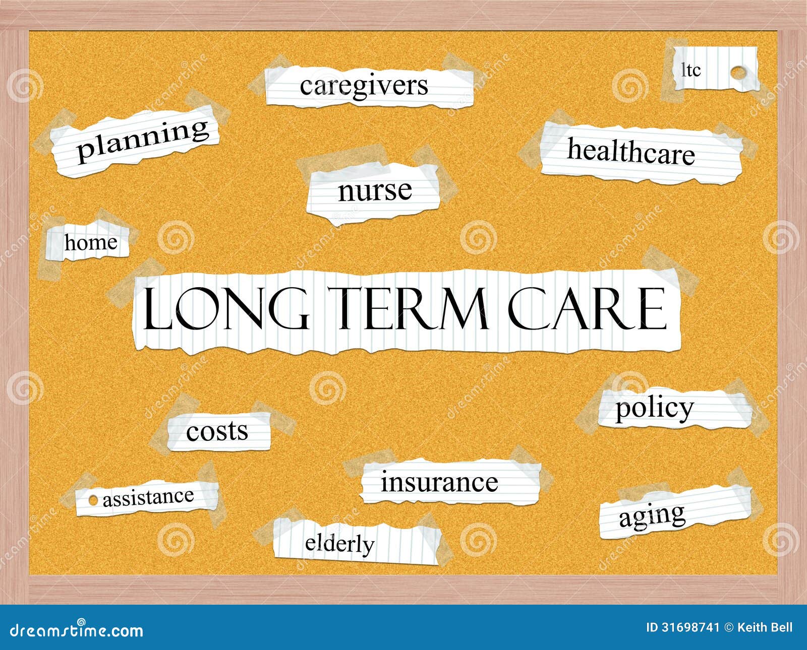 long term care corkboard word concept