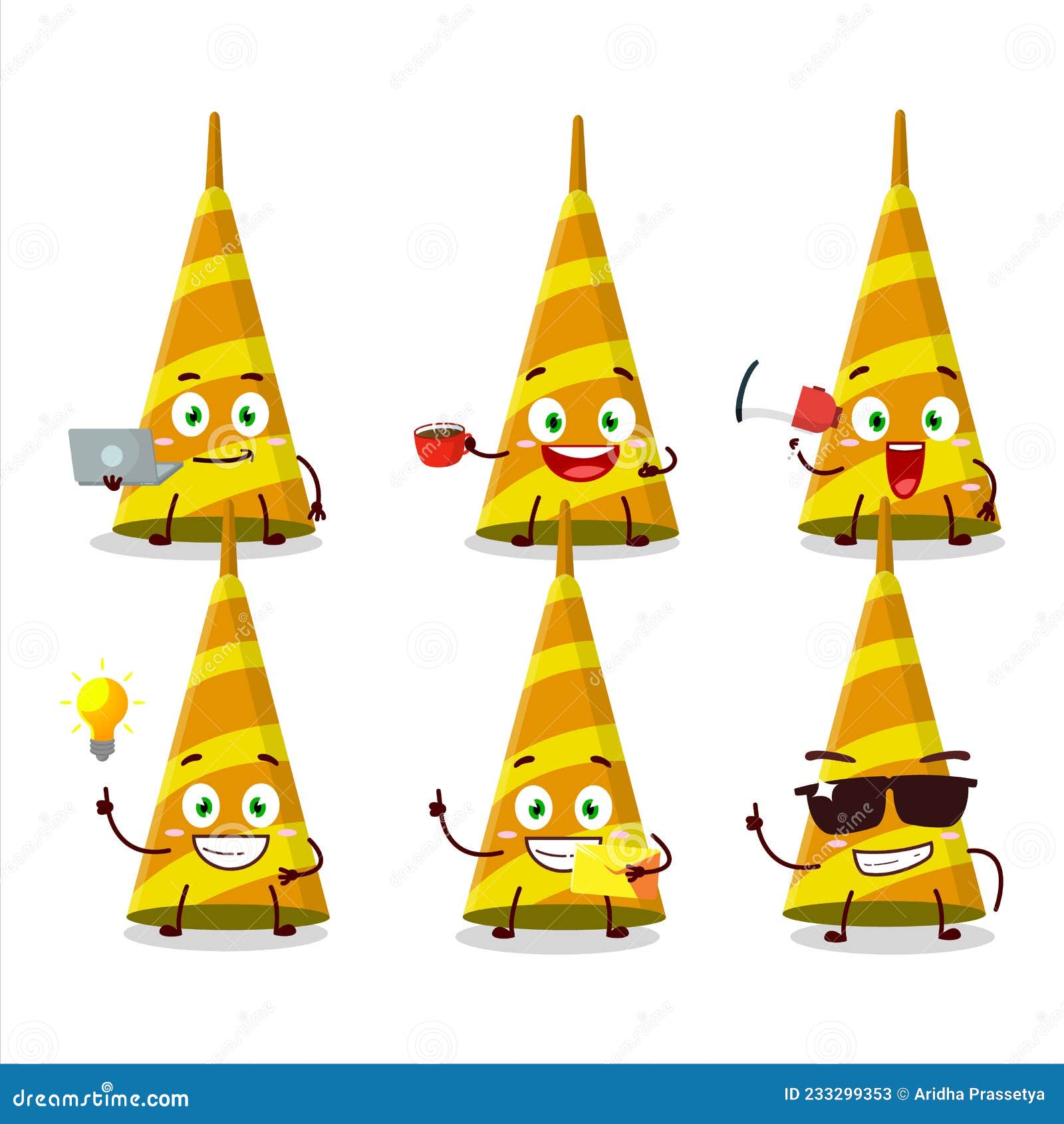 Long Trumpet Cartoon Character with Various Types of Business Emoticons ...