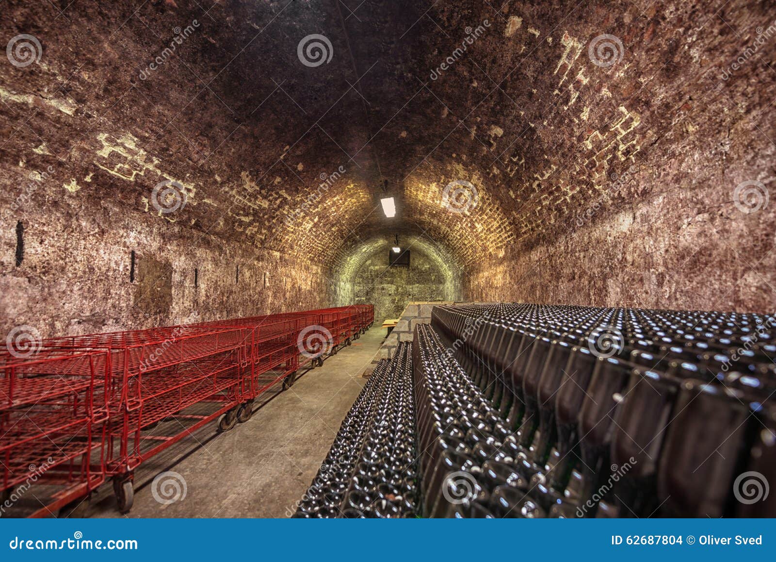 Long Underground Brick Tunnel in the Wine Cellar Stock Photo Image of