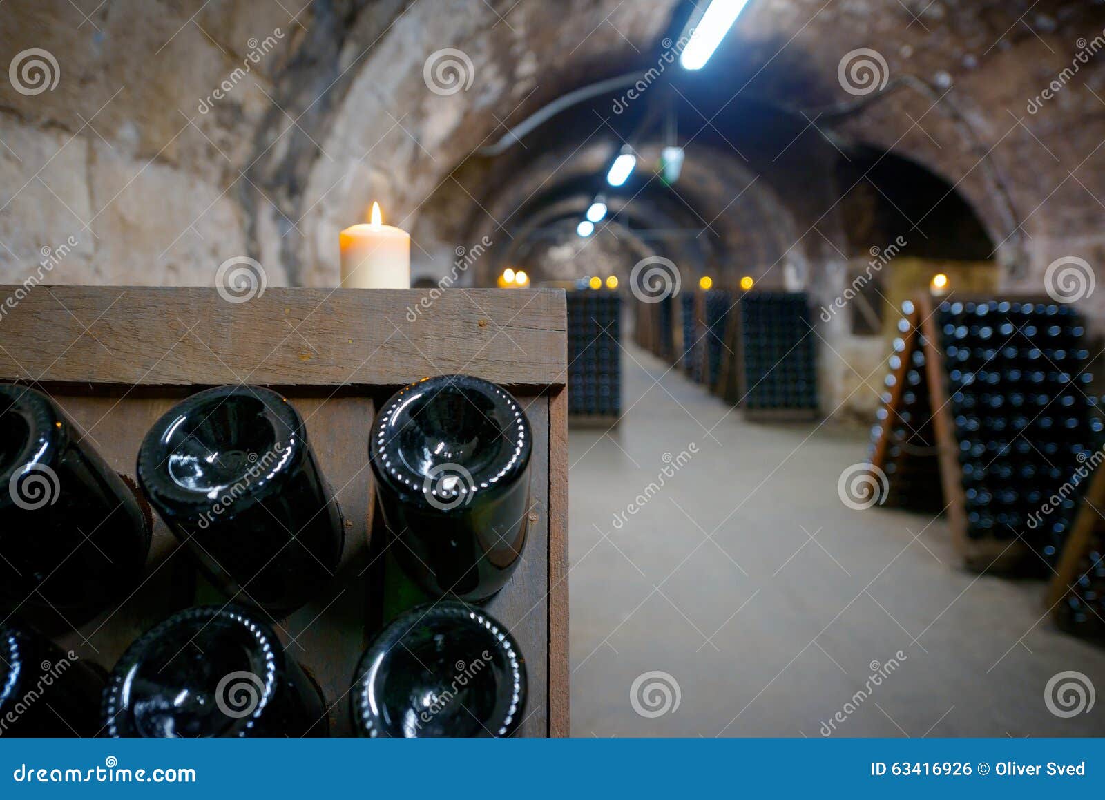 Long Underground Brick Tunnel in the Wine Cellar Stock Photo Image of