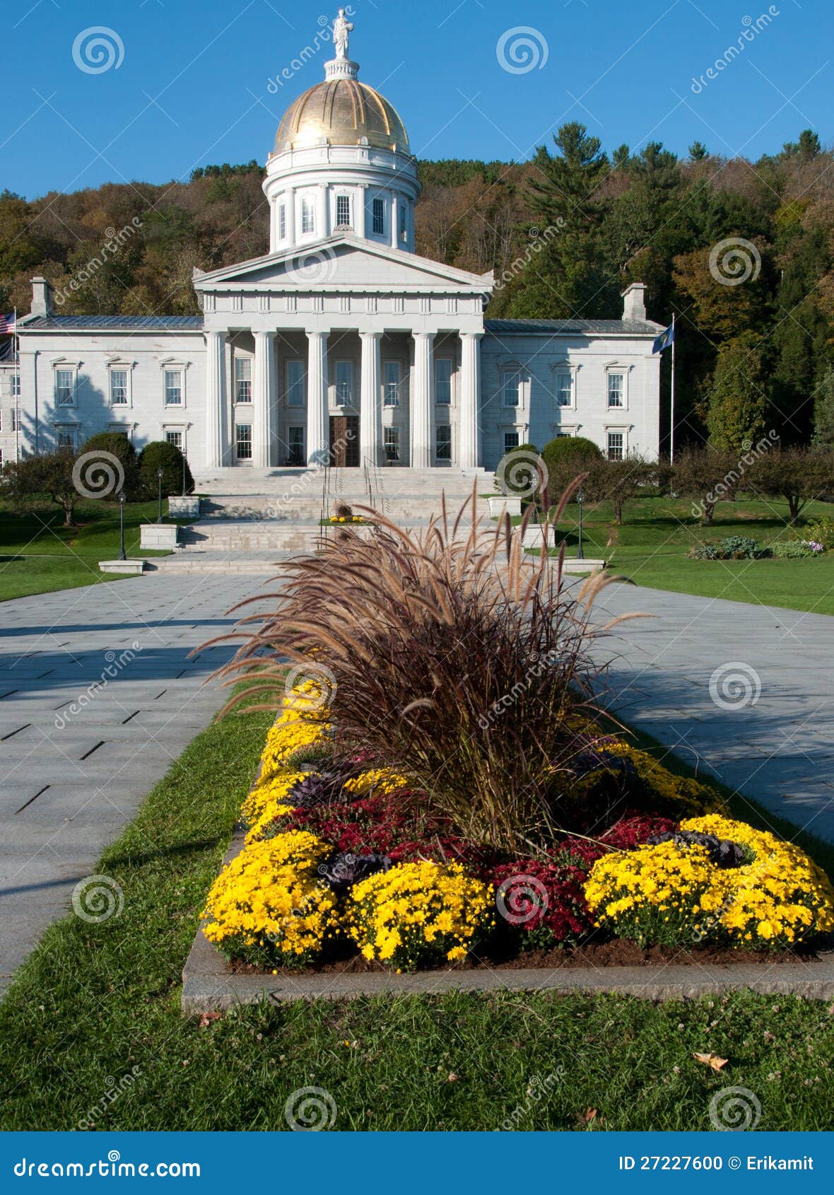 long view of the vermont statehouse in autumn