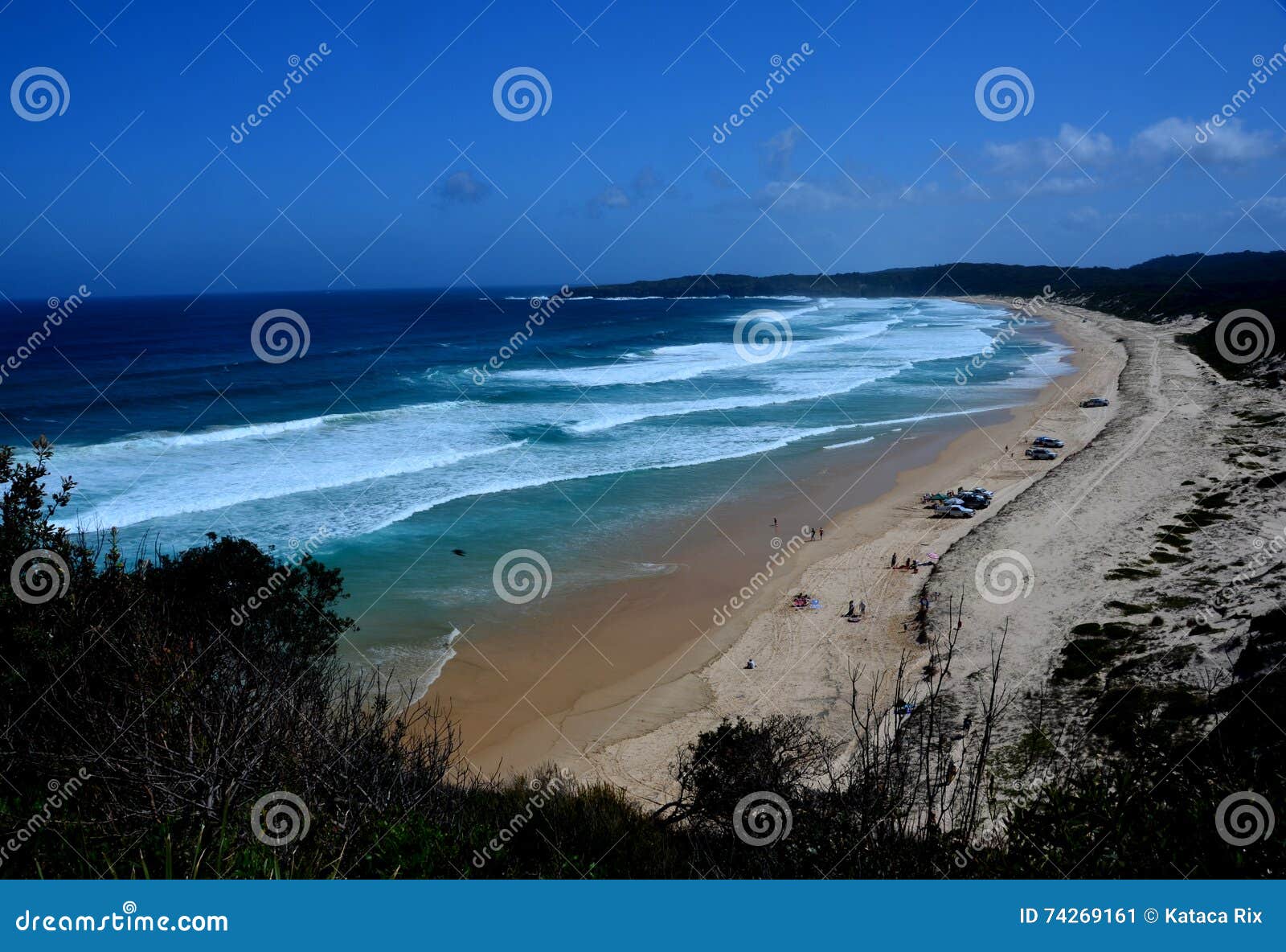 Long 4WD Beach at Seal Rocks from Sugarloaf Points Stock Image Image