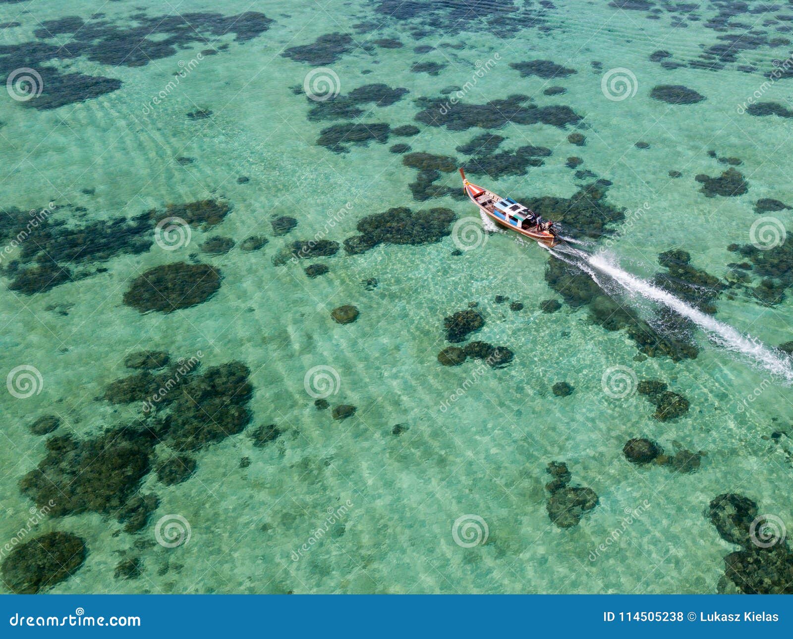 longboat from drone near koh lipe andaman sea
