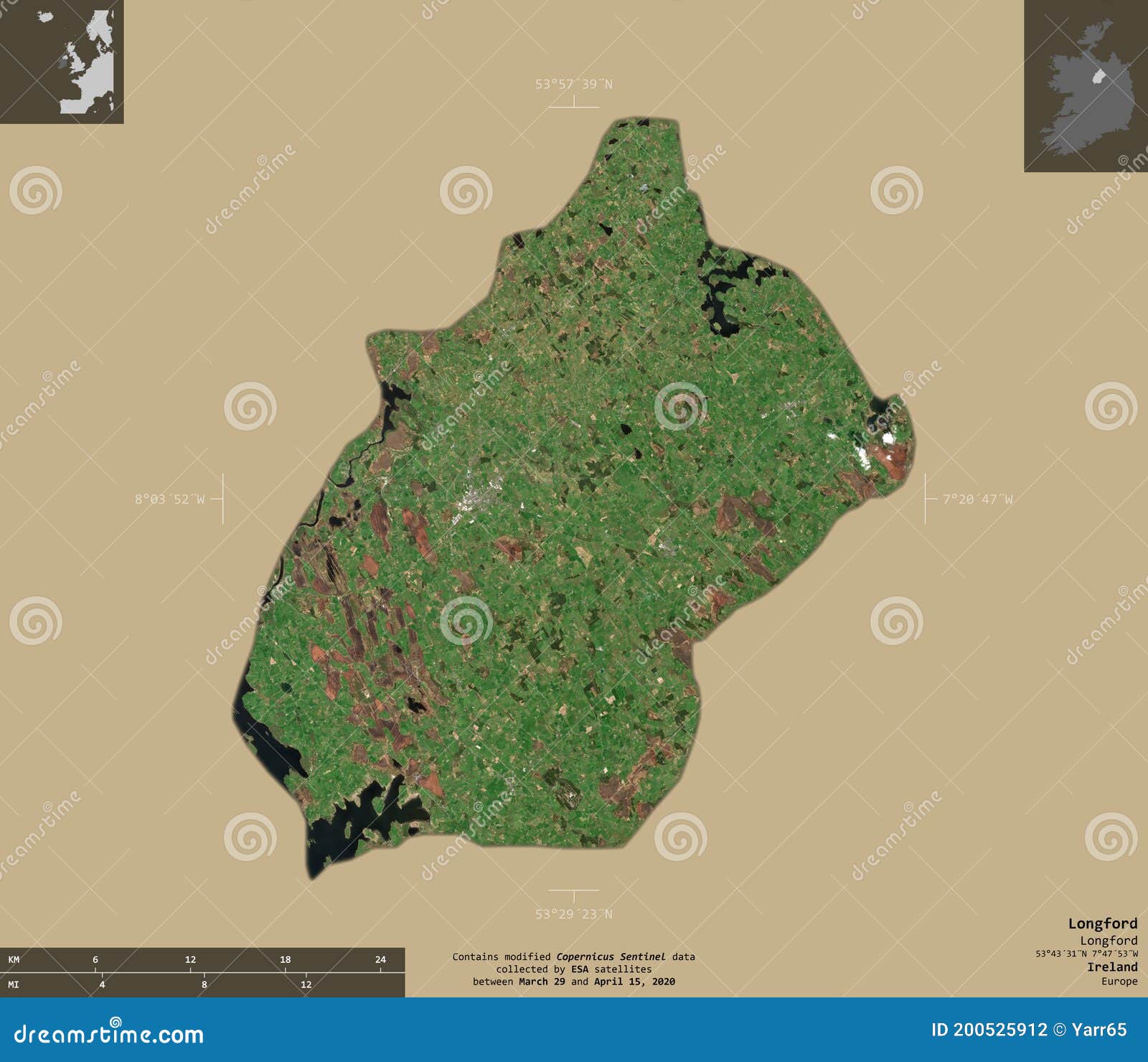 Longford, Ireland Composition. Sentinel2 Satellite Stock