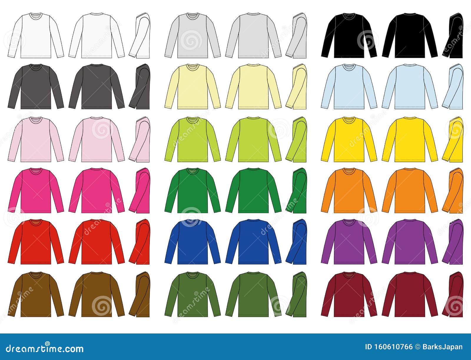 Longsleeve T-shirt Vector Template Illustration Set /color Variations ...