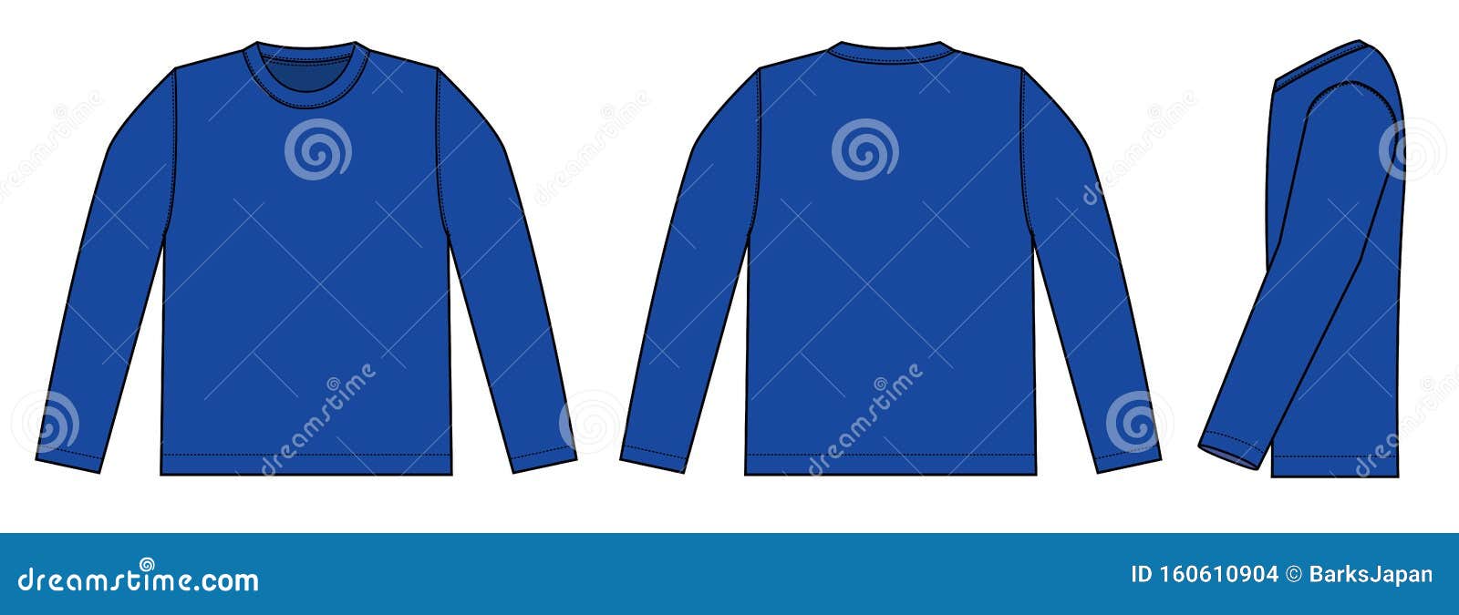 Longsleeve Tshirts Template Illustration with Side View/ Blue Stock ...