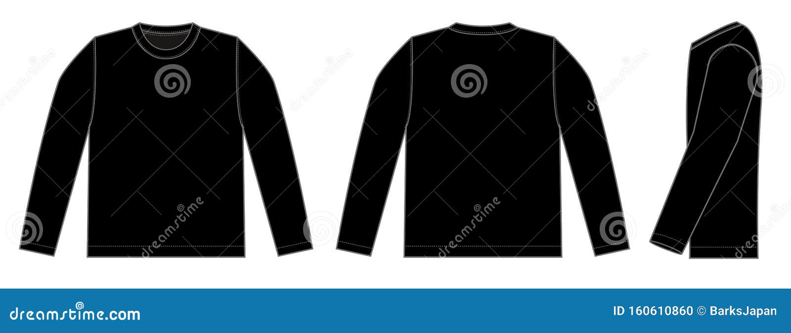 Longsleeve Tshirts Template Illustration with Side View/ Black Stock ...