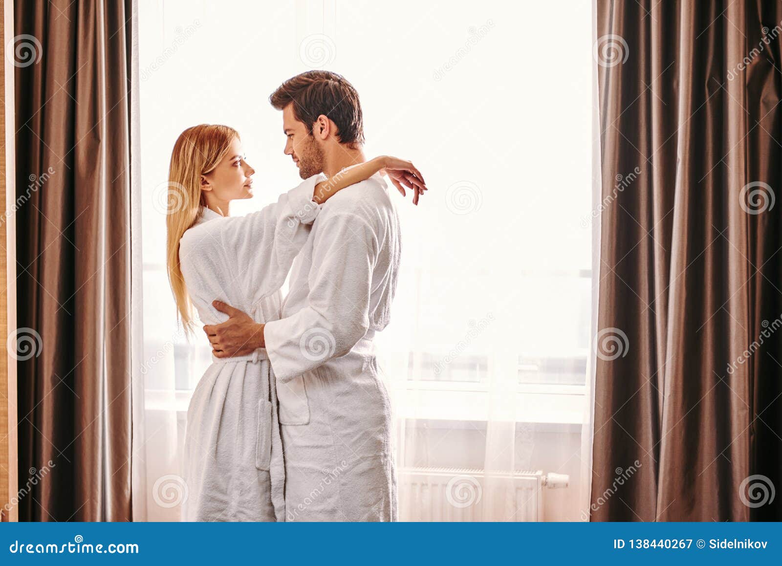 Longtime Relationships Young Couple Travel Together Hotel Room Leisure