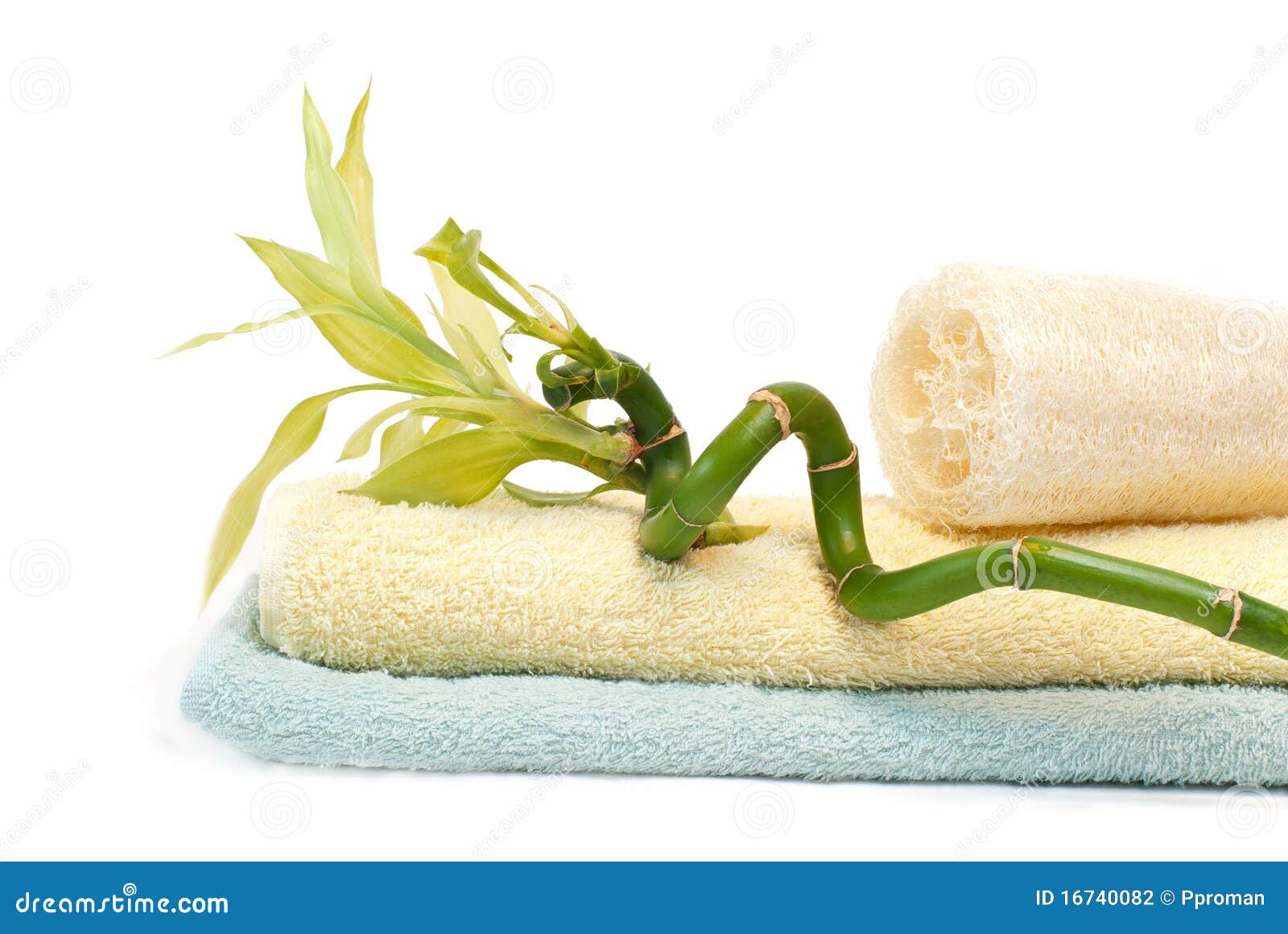 Loofah, bamboo and towels stock photo. Image of bathroom 16740082