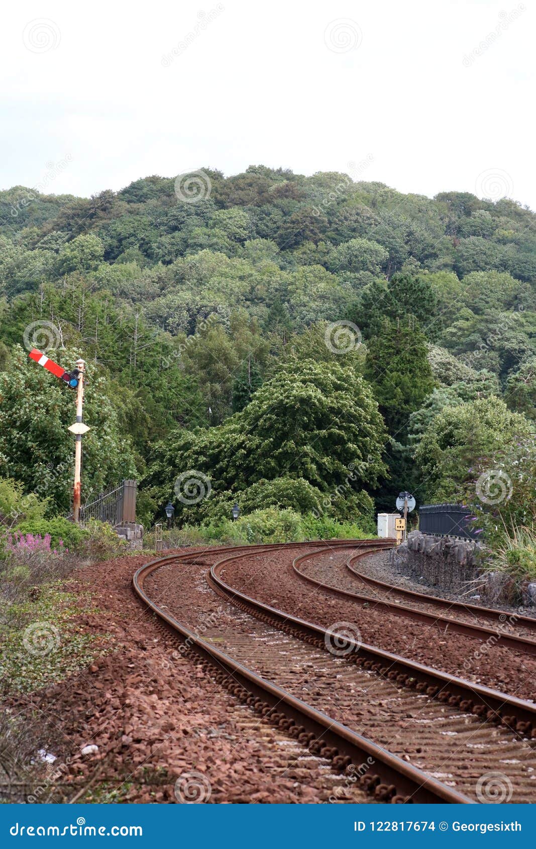railway semaphore signal on curve in track