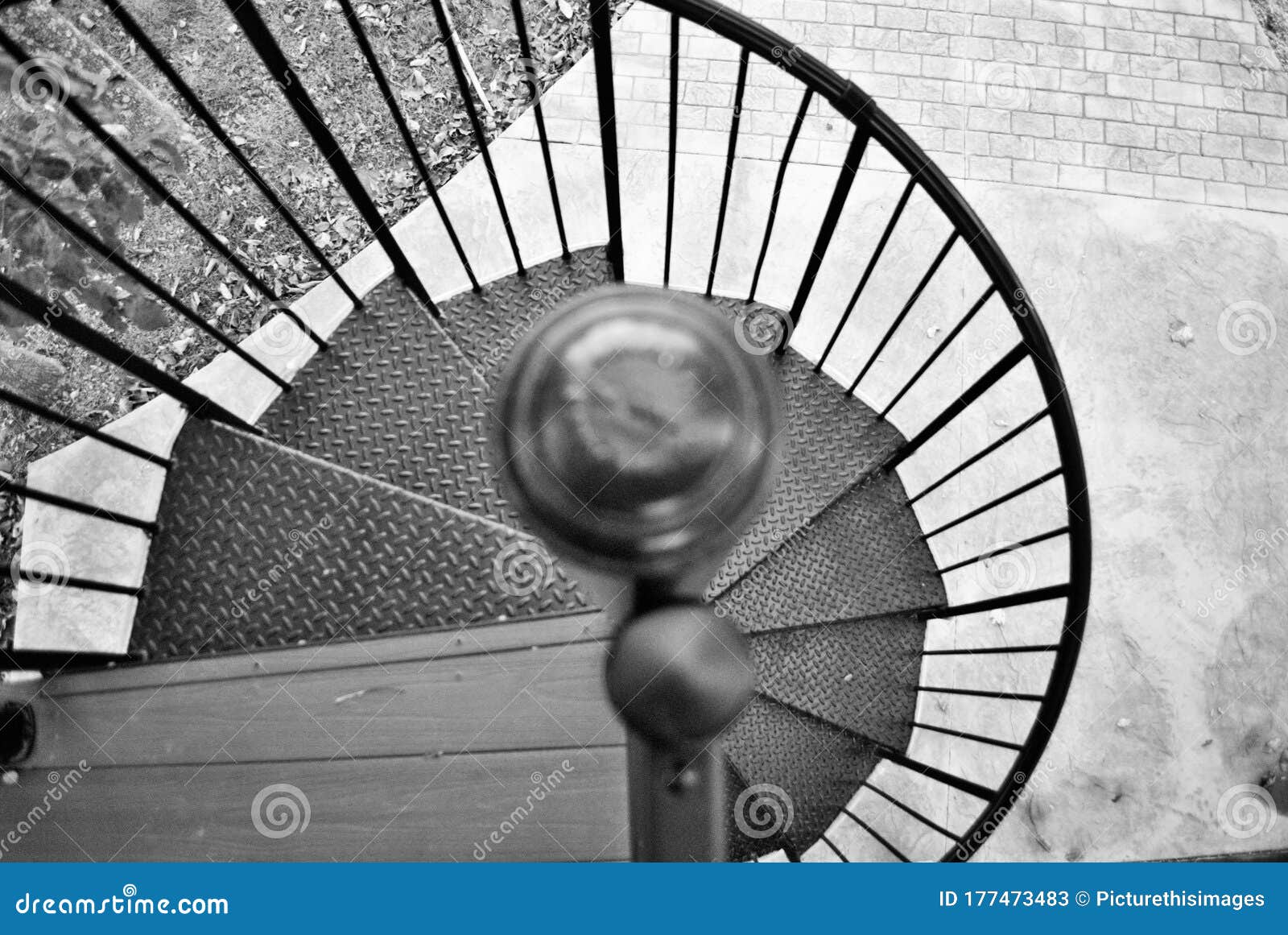 Looking Down a Black and White Spiral Staircase Stock Image Image of
