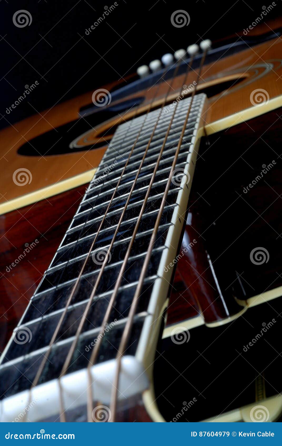 Looking Down Neck of Acoustic Guitar Stock Image Image of black