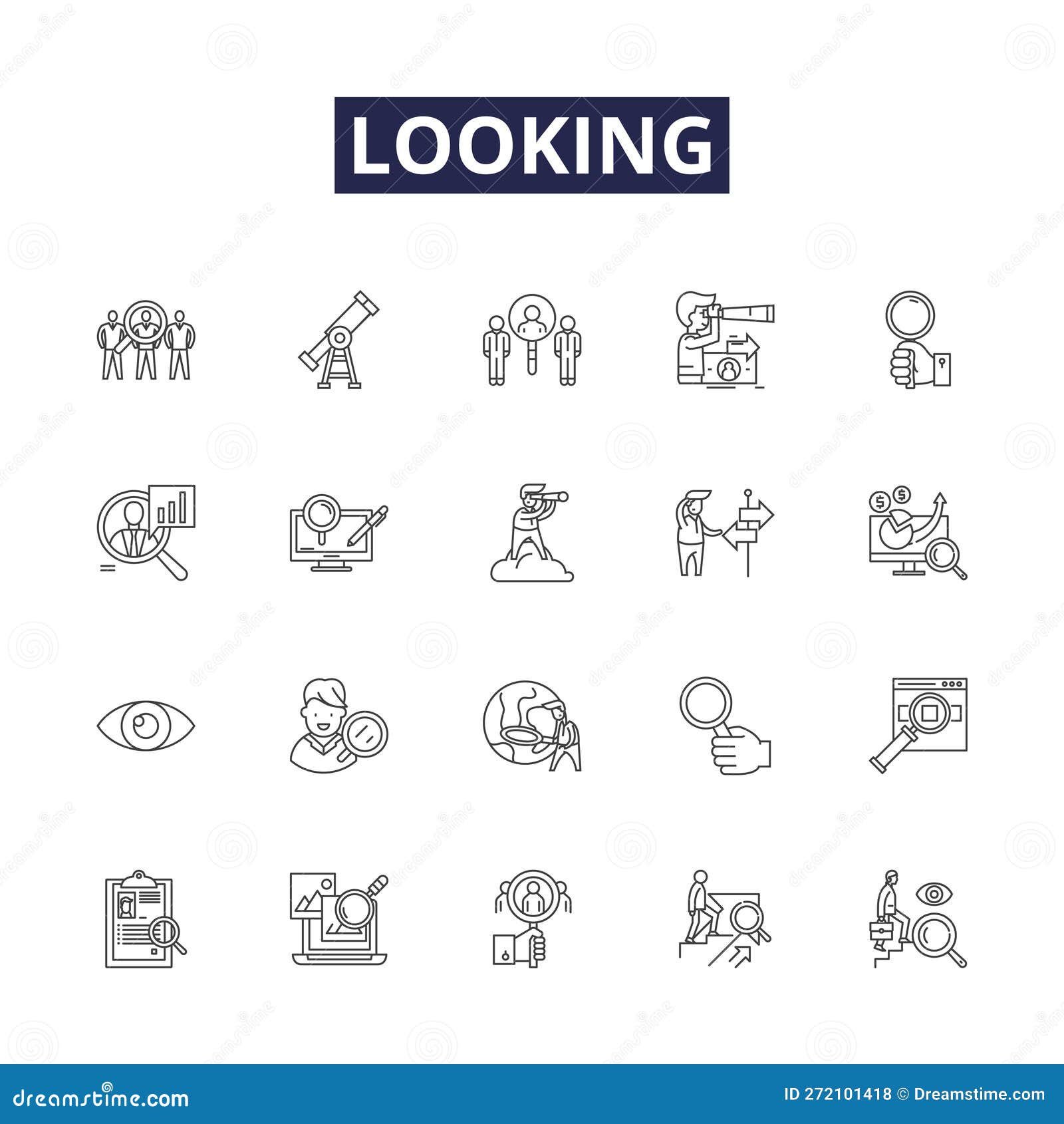 looking line  icons and signs. viewing, peeking, examining, survey, glancing, observing, studying, foreseeing