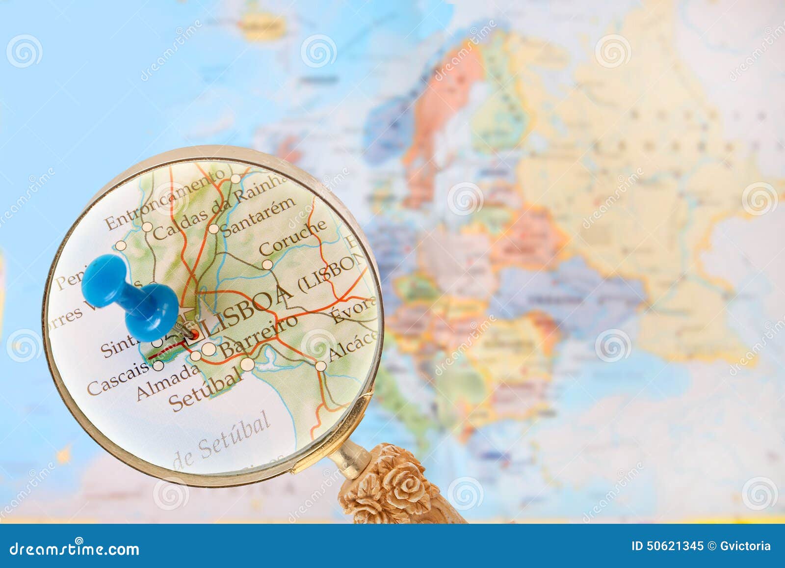 Portugal on map of Europe stock illustration. Illustration of earth -  118590124