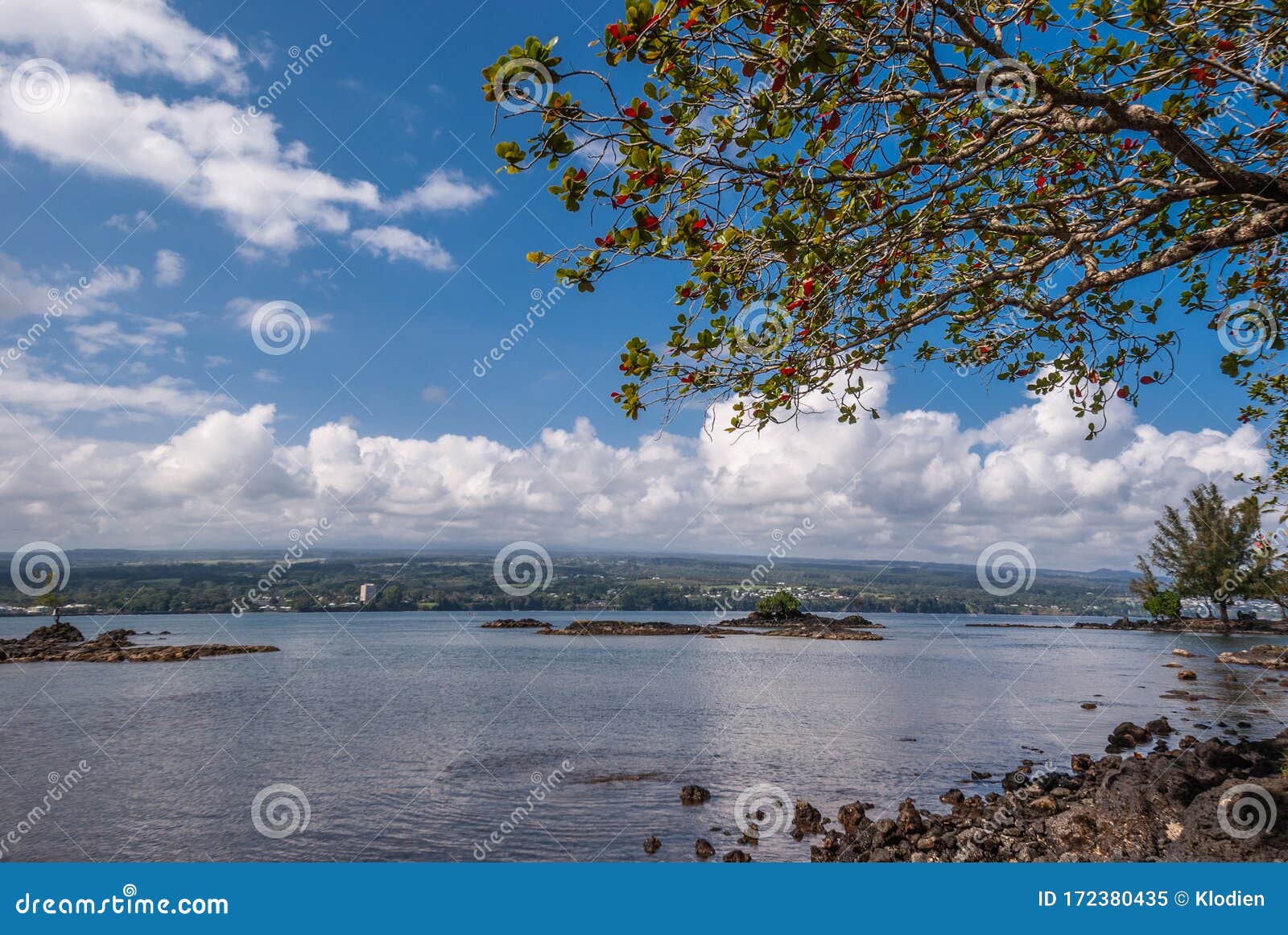 Looking Over Ocean From Liliuokalani Gardens In Hilo Hawaii Usa