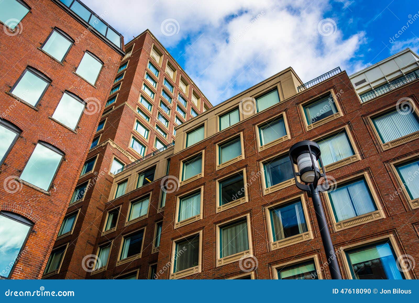 Looking Up at Apartment Buildings in Boston, Massachusetts. Stock Photo