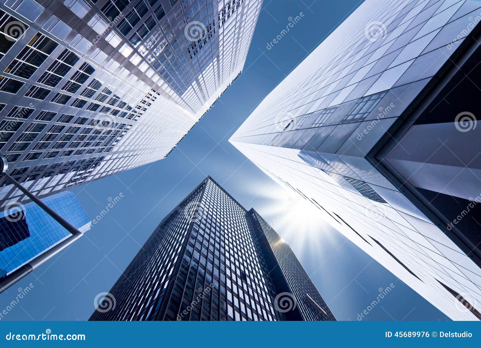 looking up at business buildings