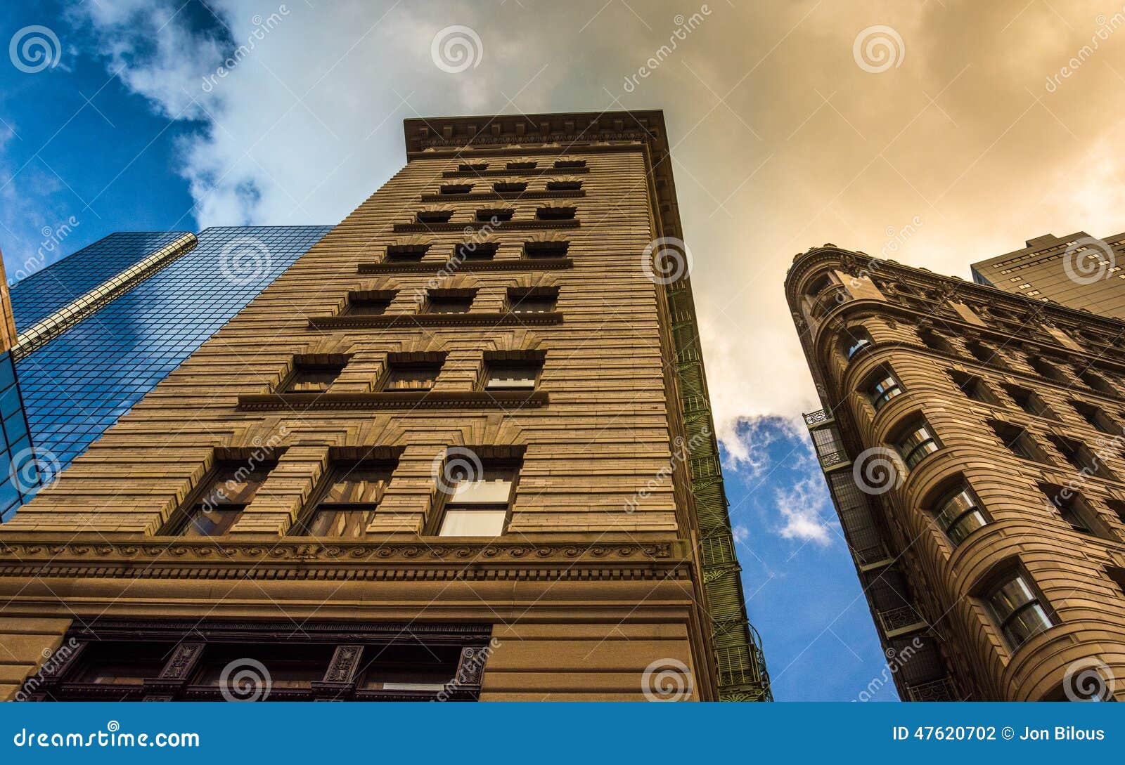 Looking Up at Office Buildings in Downtown Boston, Massachusetts Stock