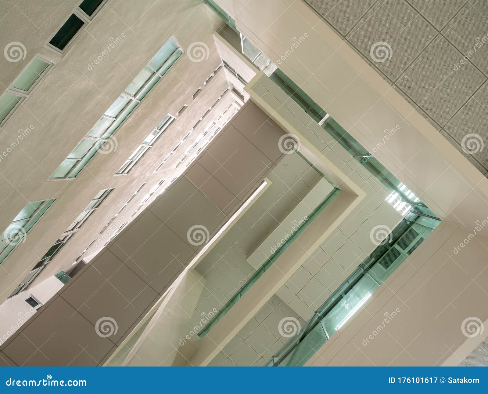 looking up to the daylight from the clerestory on the top of the high rise building