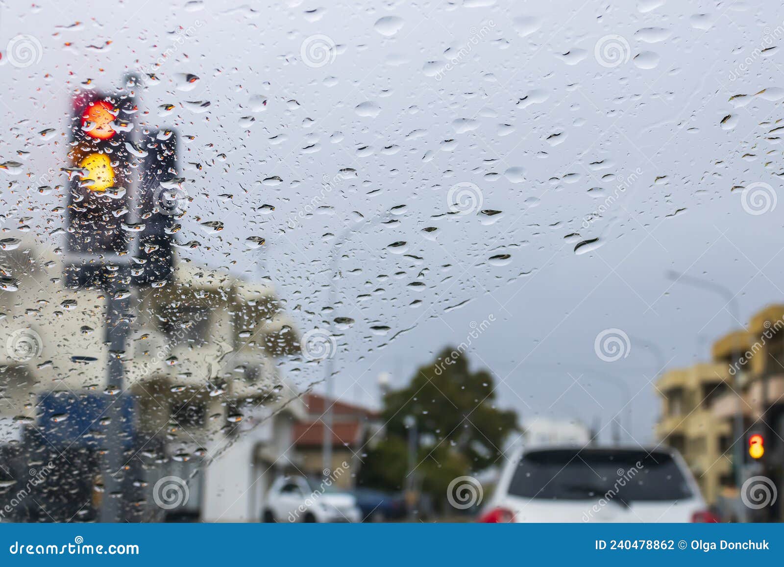 Looking through Wet Car Windshield Stock Photo Image of light