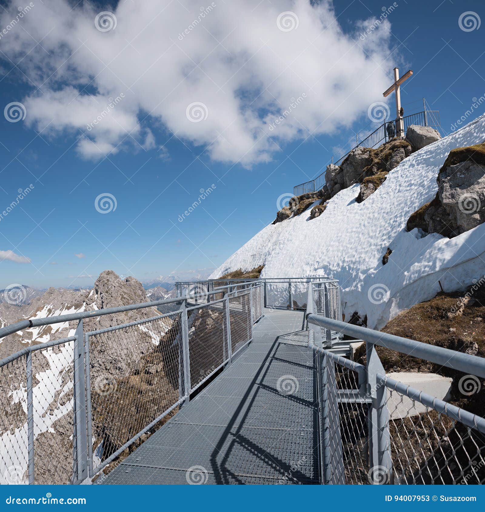 Lookout Platform at Nebelhorn and Summit Cross, Allgau Alps Stock