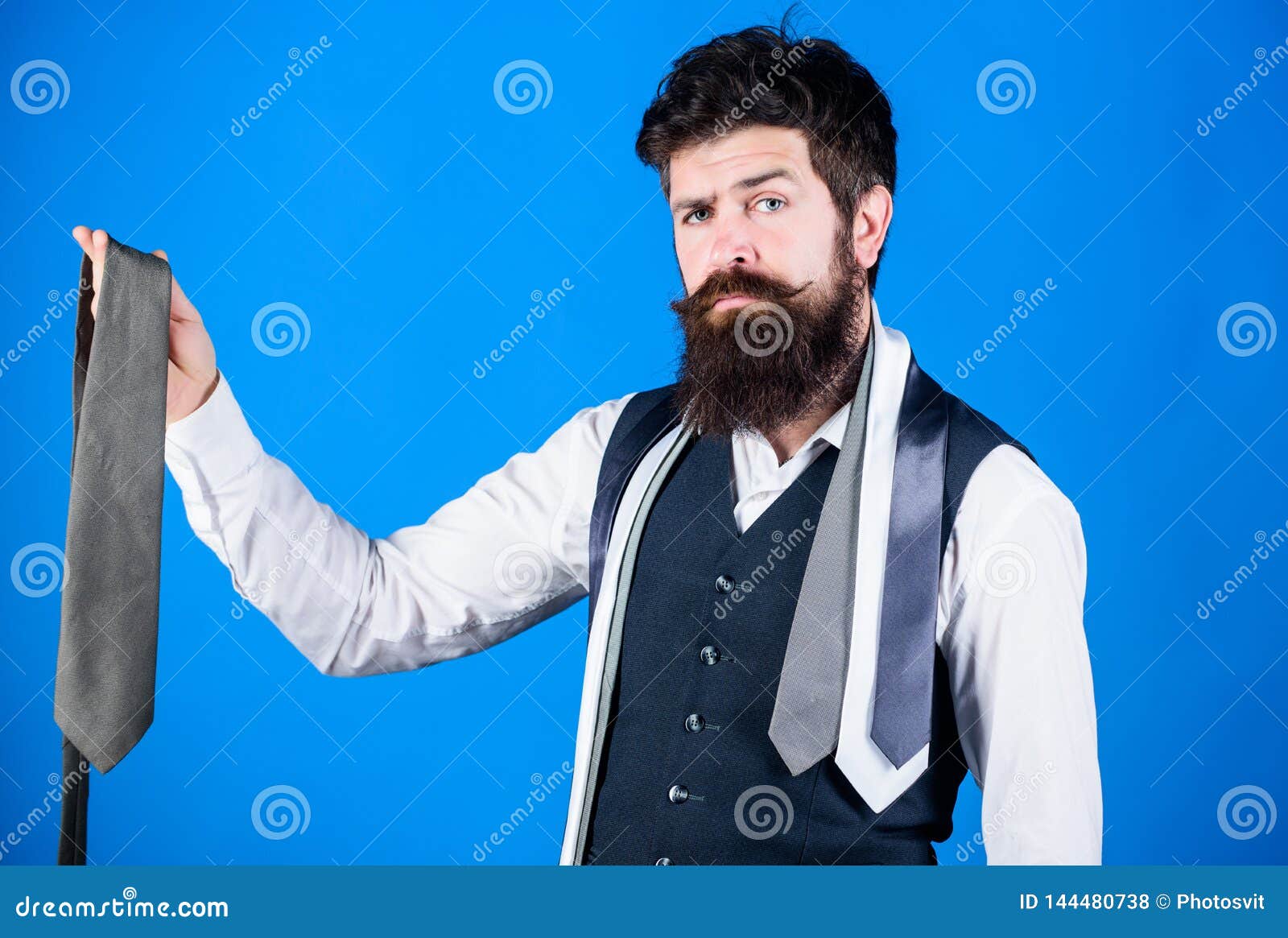 It Looks Superbly Stylish. Bearded Man Holding Stylish Necktie Stock ...