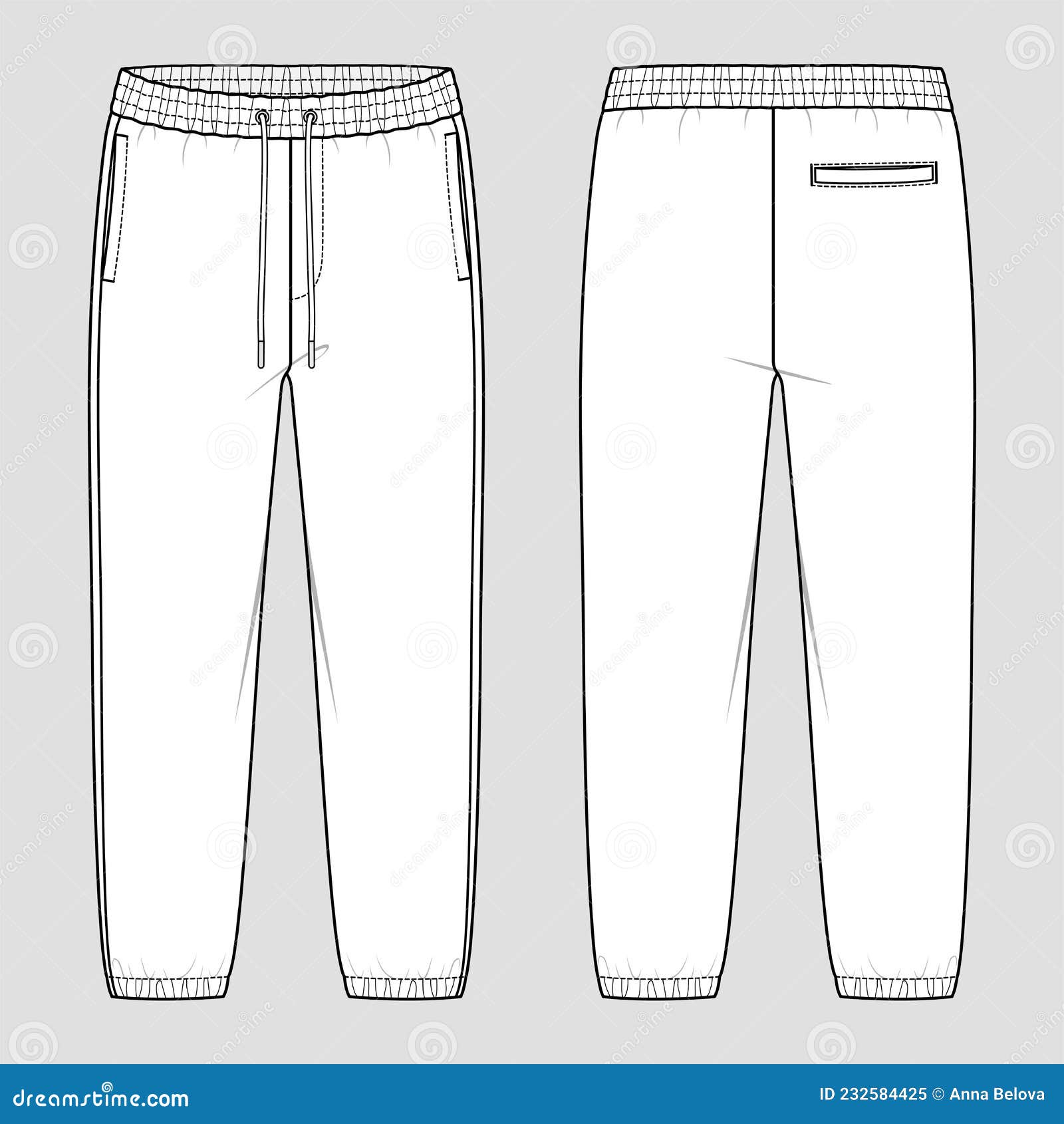 Loose Fit Joggers. Men`s Casual Wear. Vector Technical Sketch. Mockup Loose Fit Joggers. Men`s Casual Wear. Vector Technical Sketch. Mockup