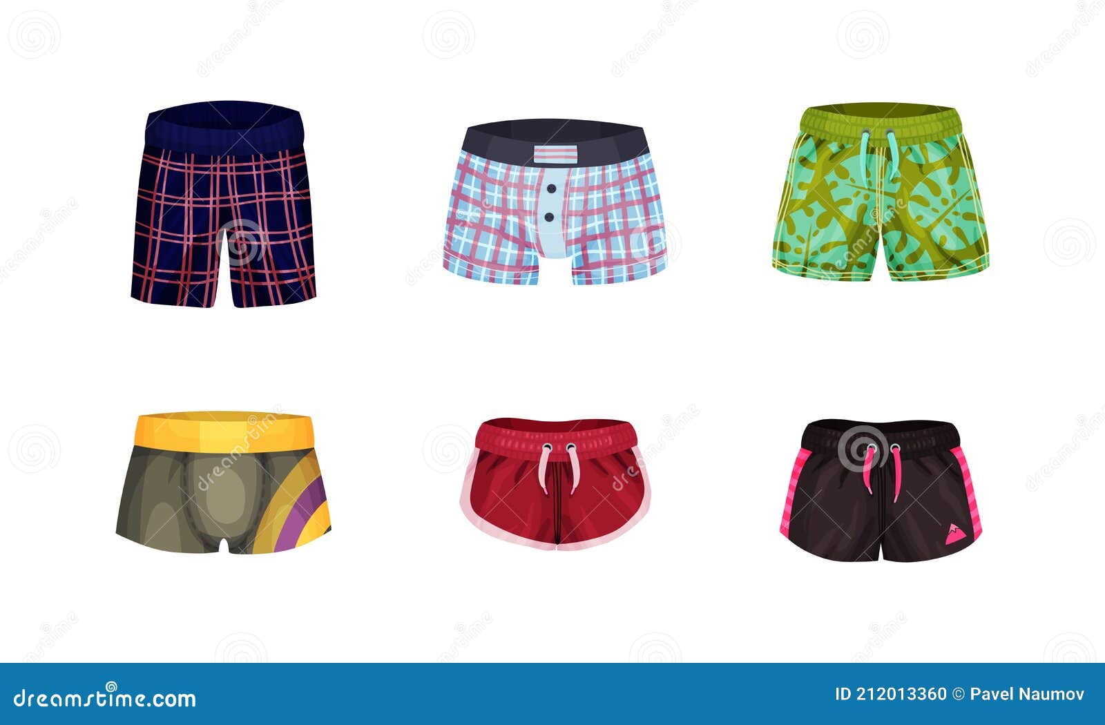 Loose-fitting and Tight Male Brief Shorts and Swimming Trunks Vector ...