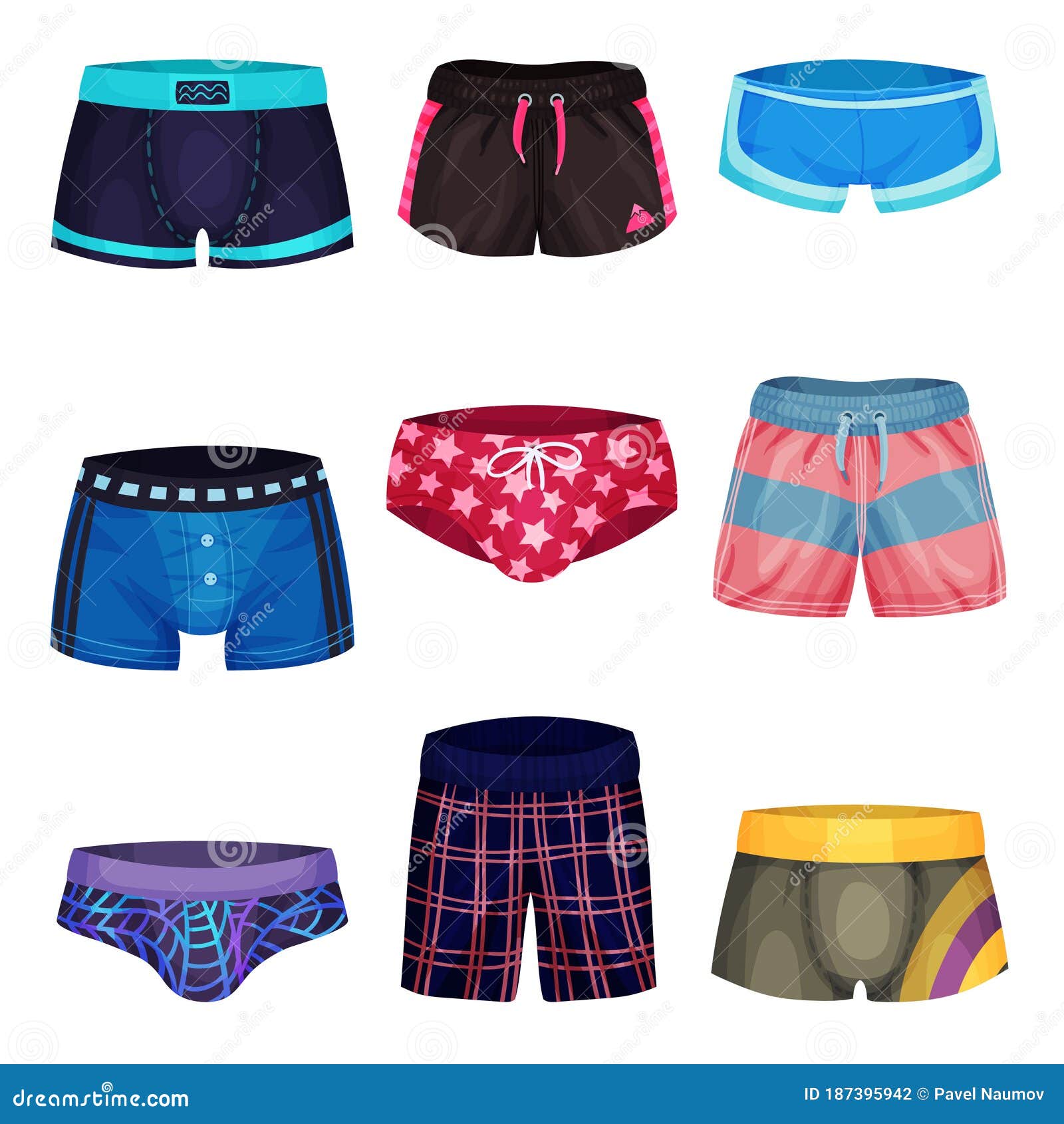 Loose-fitting and Tight Male Brief Shorts and Swimming Trunks Vector ...