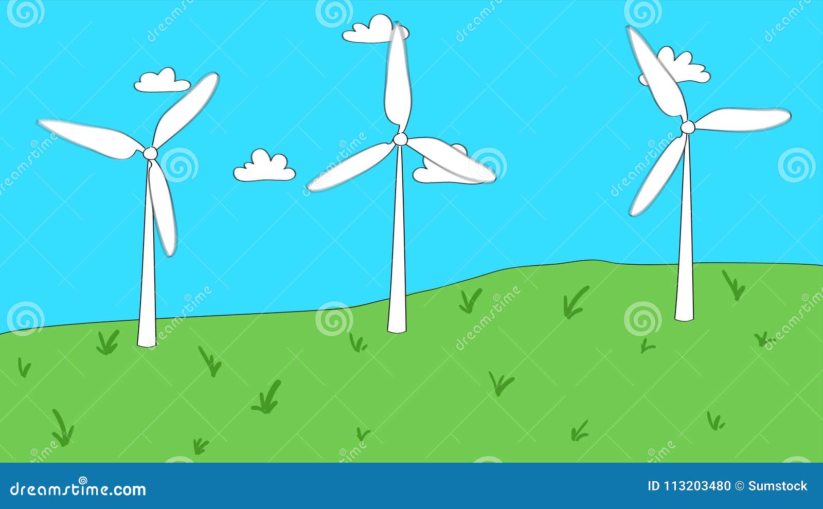 Lopping Animation of Cartoon Style Wind Turbines Stock Footage - Video of  generation, drawn: 113203480