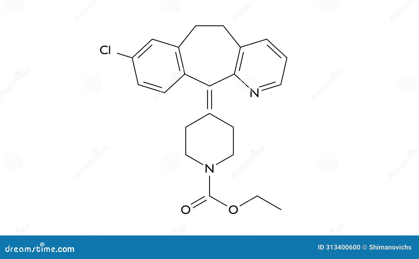 loratadine molecule, structural chemical formula, ball-and-stick model,  image second generation antihistamines