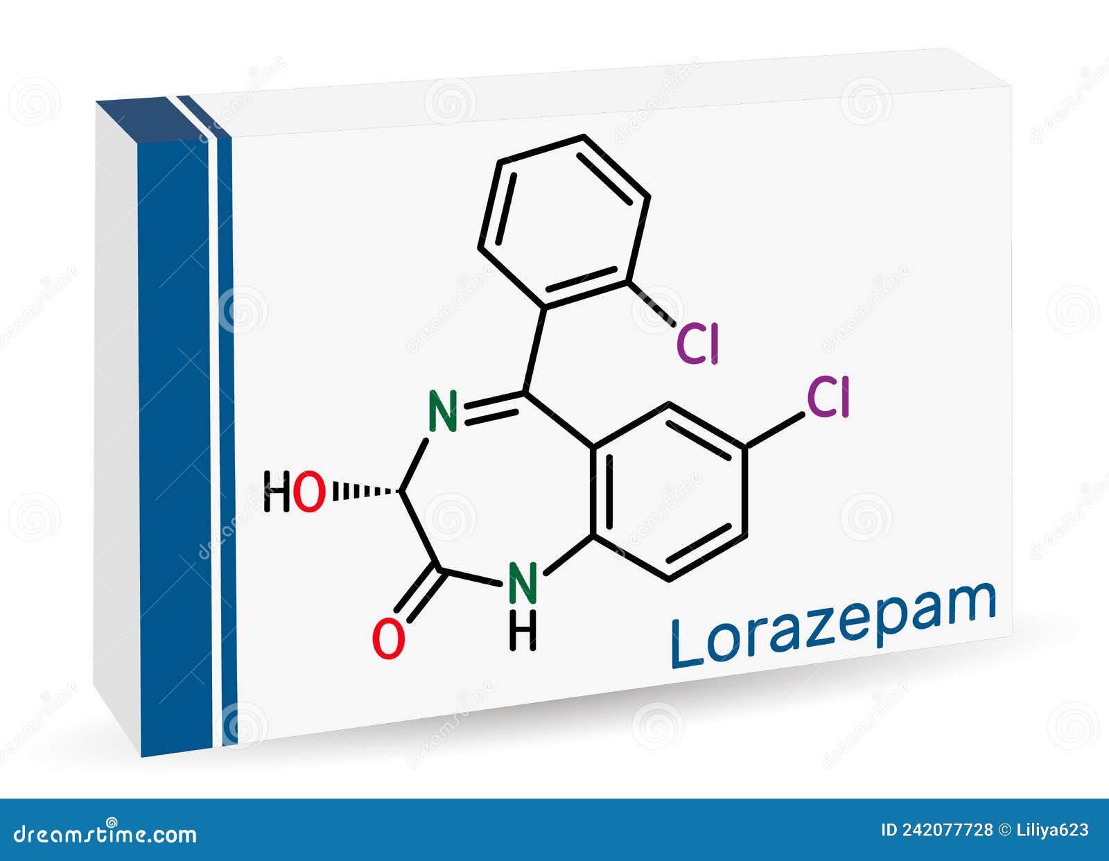 Lorazepam Molecule. it is Benzodiazepine with Sedative, Anxiolytic