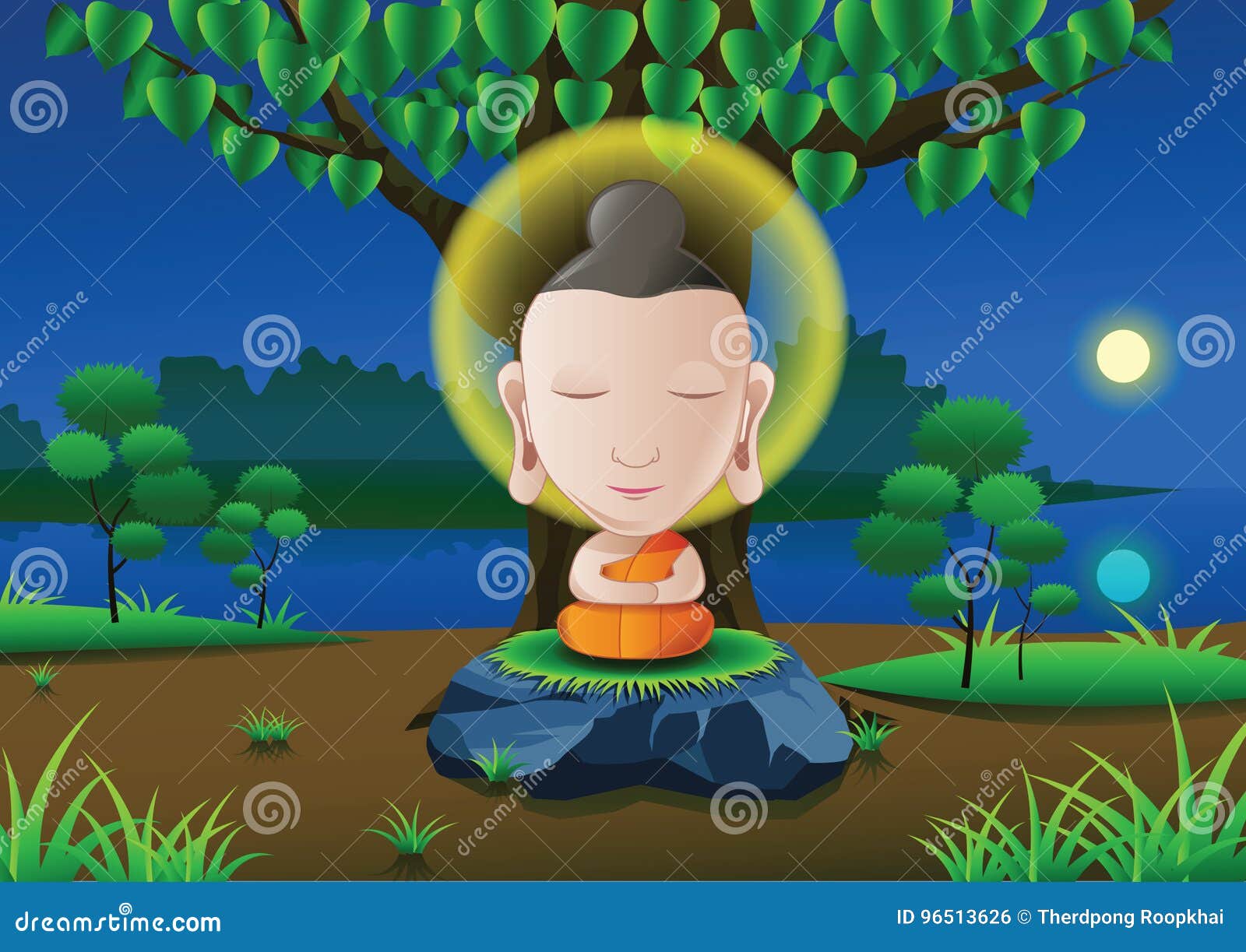 Lord of Buddha Become Enlightened Under Tree on Full Moon Night Stock ...