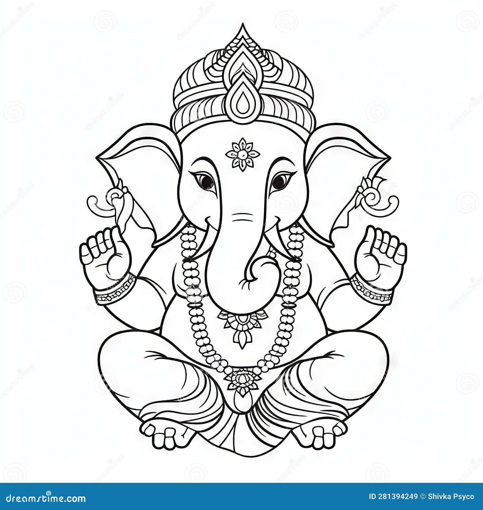 Lord Ganesha Kids DrawingSimpleline Art Coloring Page Stock