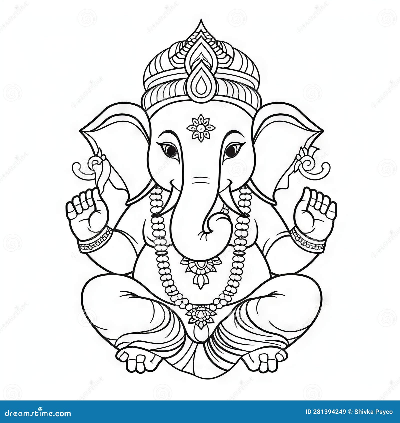 Lord Ganesha Kids DrawingSimpleline Art Coloring Page Stock ...