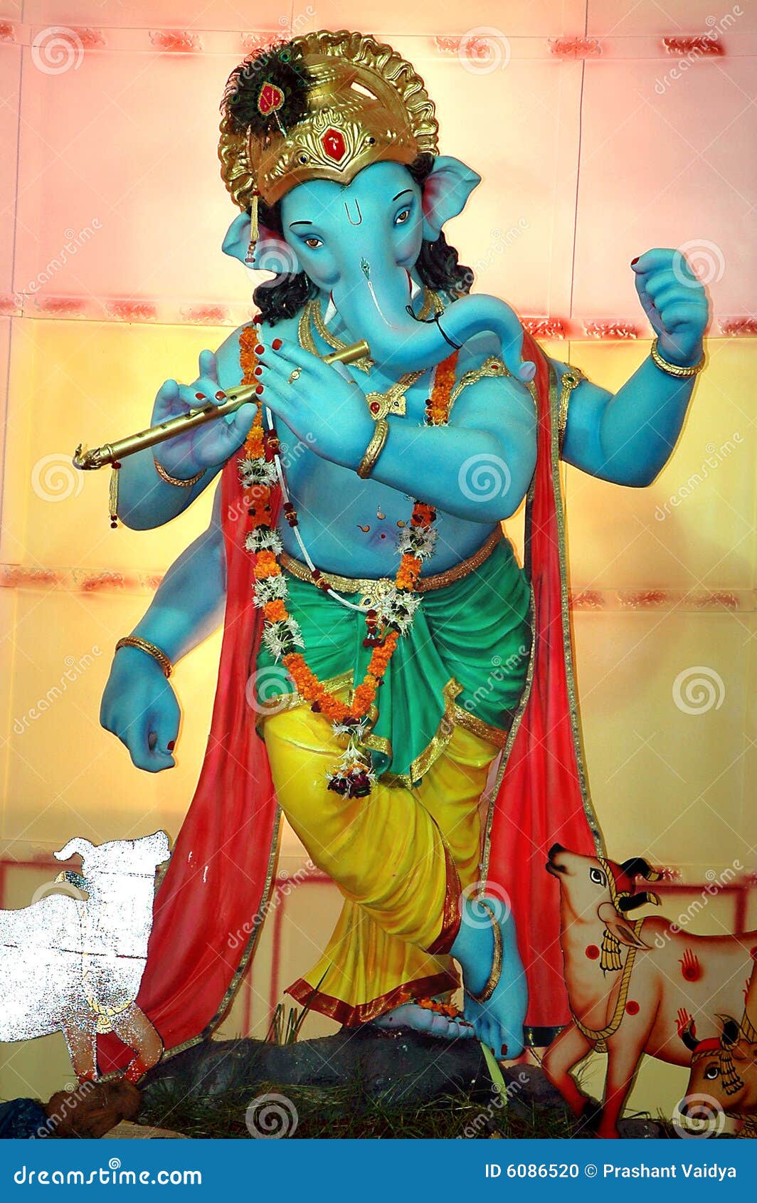 Lord Ganesha in Role of Krishna Stock Photo - Image of light ...