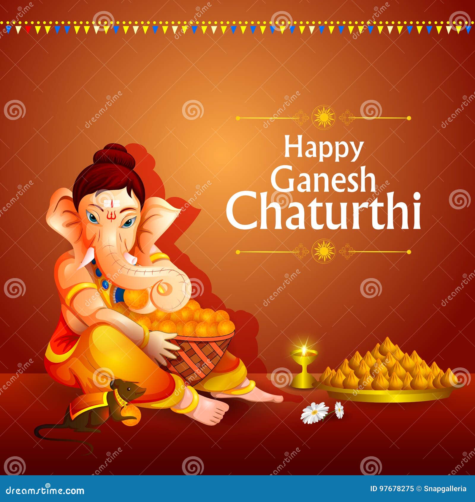 Lord Ganpati on Ganesh Chaturthi Background Stock Vector - Illustration of  chaturthi, greeting: 97678275