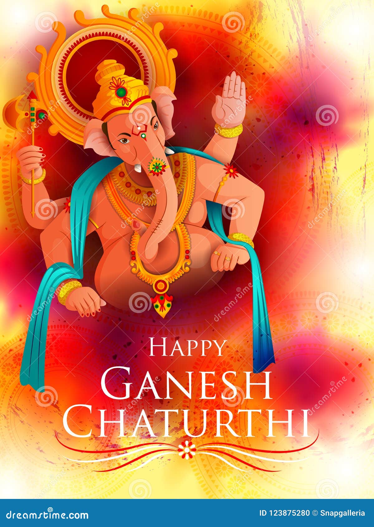 Lord Ganpati on Ganesh Chaturthi Festival Background Stock Vector -  Illustration of faith, deepawali: 123875280