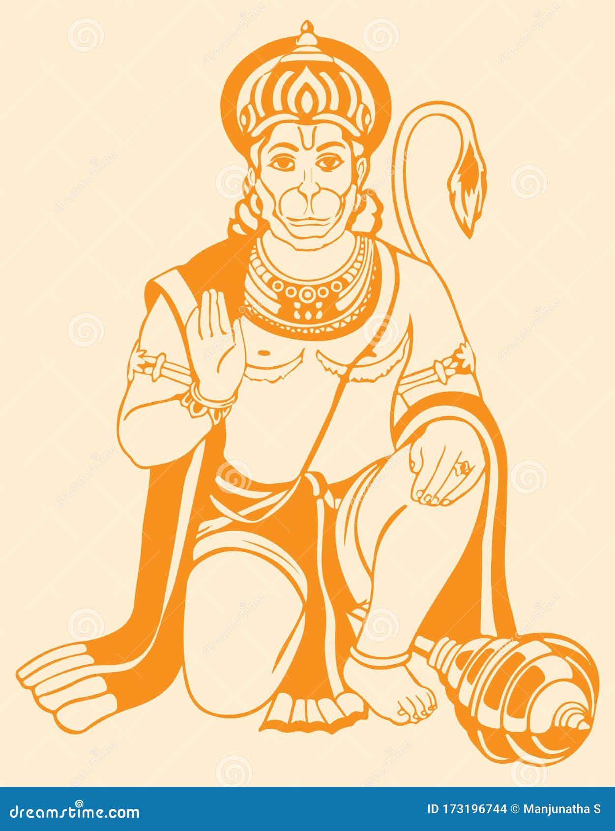 White And Black A4 Size Paper Lord Hanuman Pencil Sketch