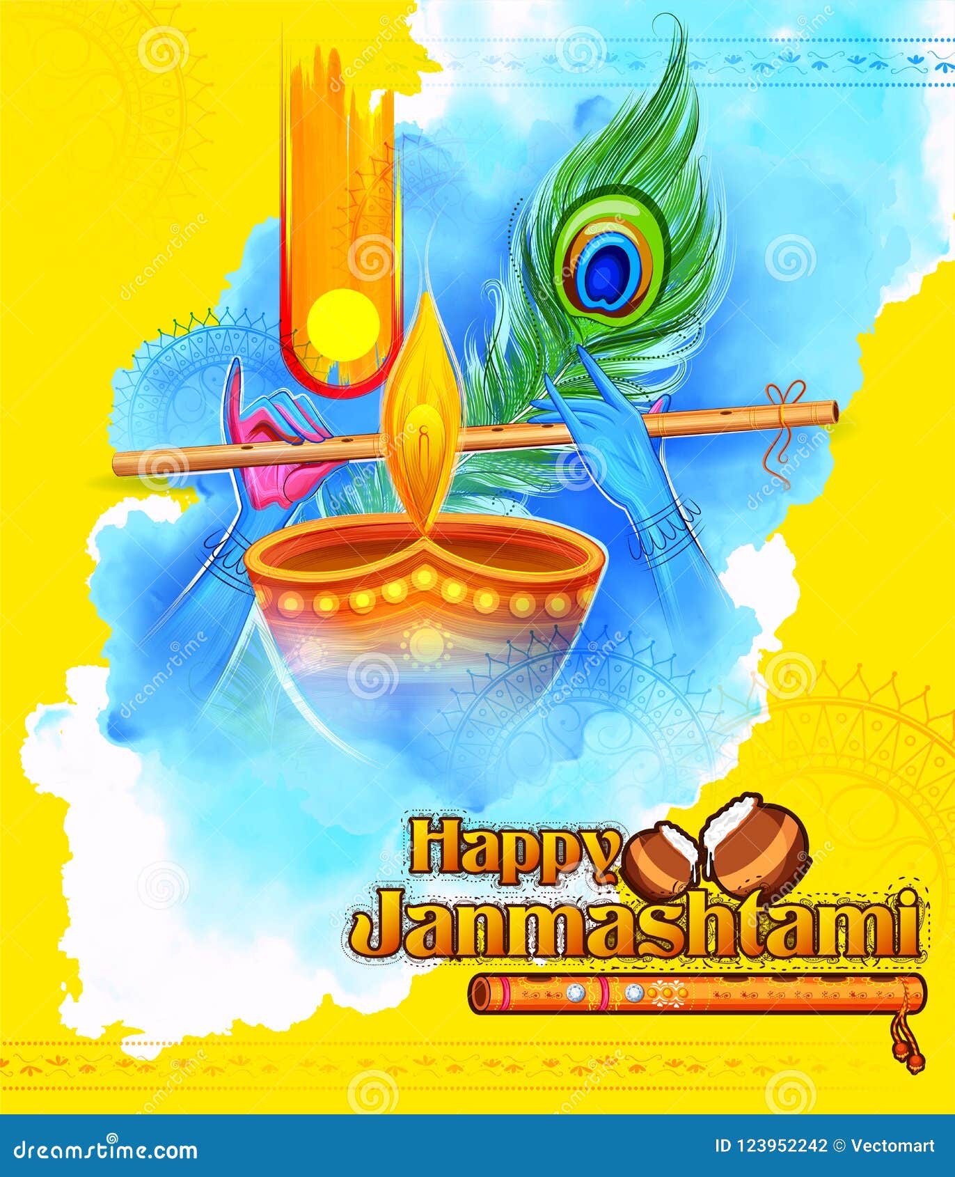 Lord Krishna Playing Bansuri Flute in Happy Janmashtami Festival Background  of India Stock Vector - Illustration of deity, bhakti: 123952242