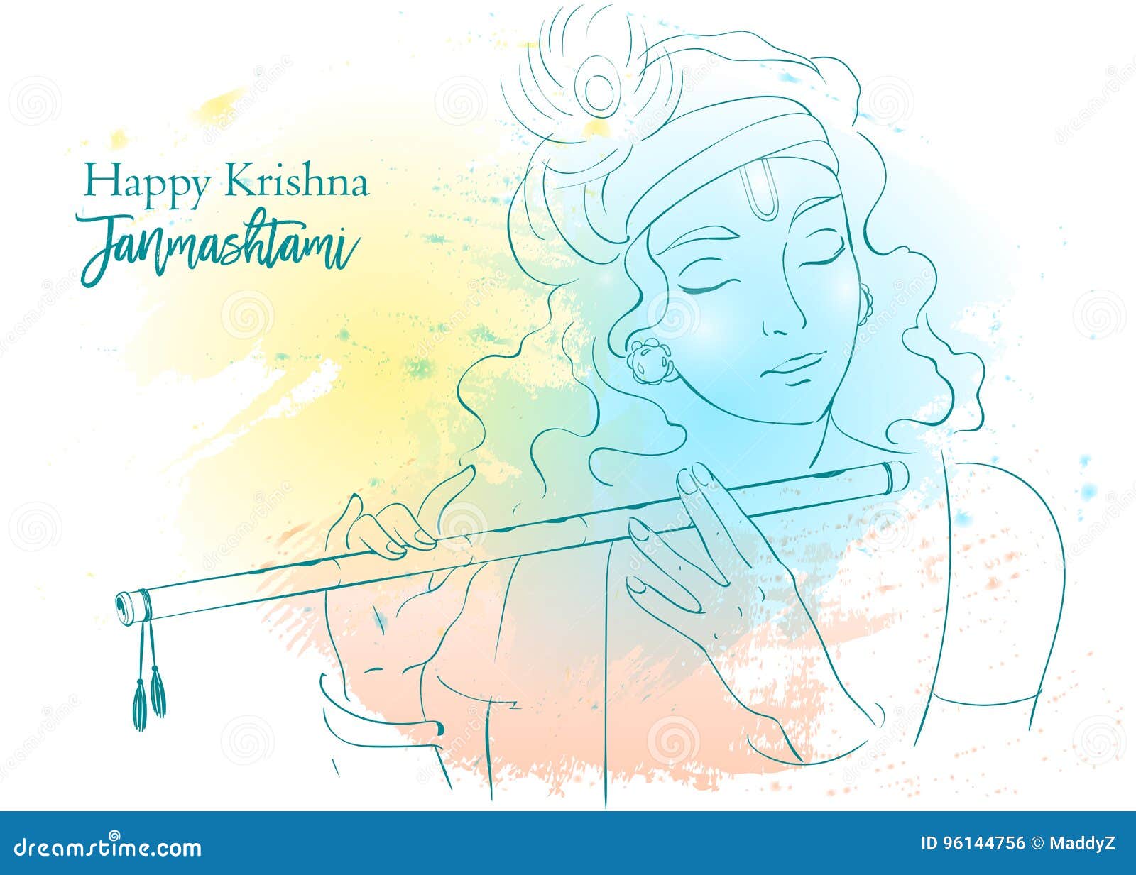 Free Vector | Happy janmashtami festival card with krishna line art design  vector