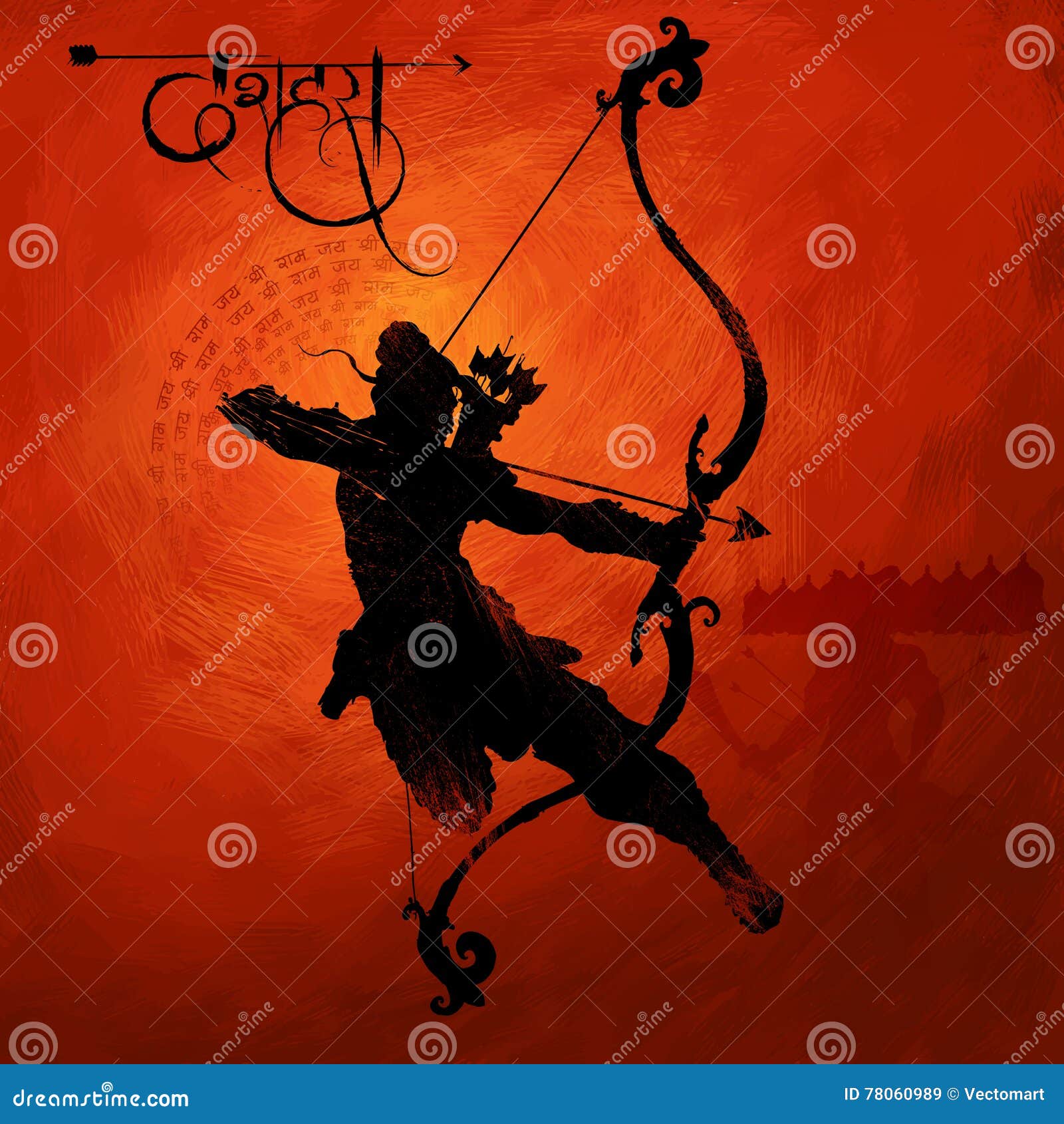 lord rama with arrow killing ravana in navratri festival of india poster with hindi text meaning dussehra