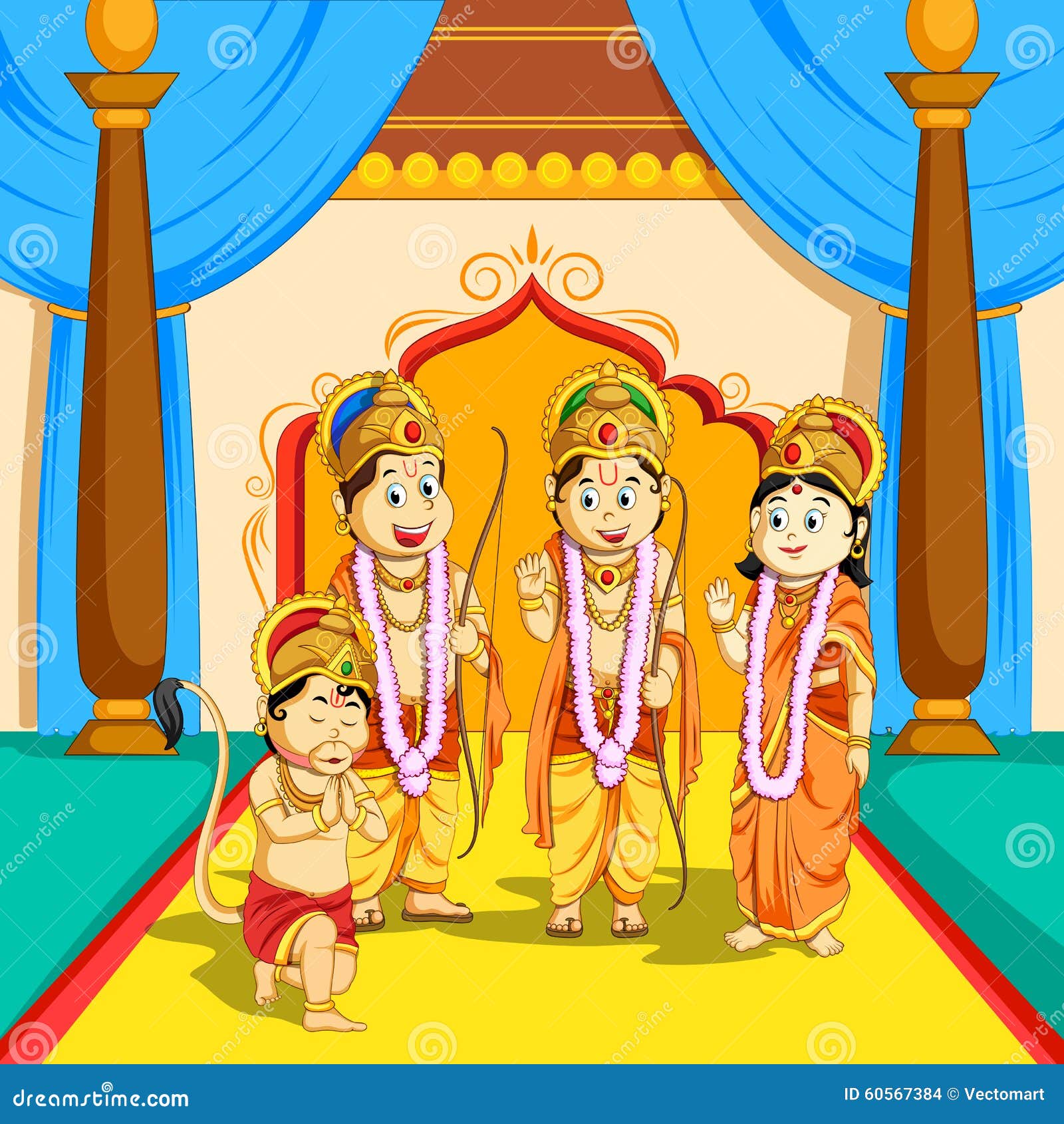 Lord Rama, Sita, Laxmana and Hanuman in Dussehra Poster Stock ...