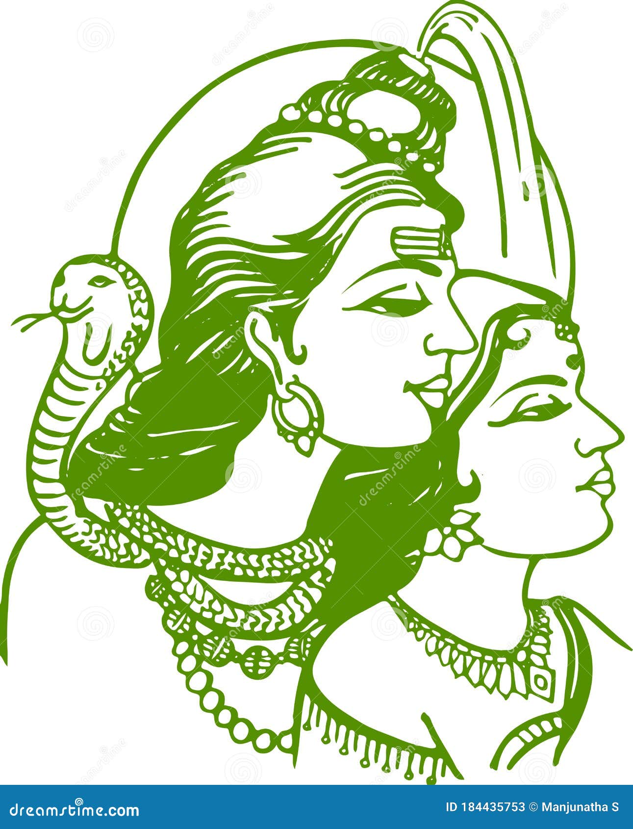 Lord Shiva and Parvati Hindu Wedding Card Design Element. Drawing of