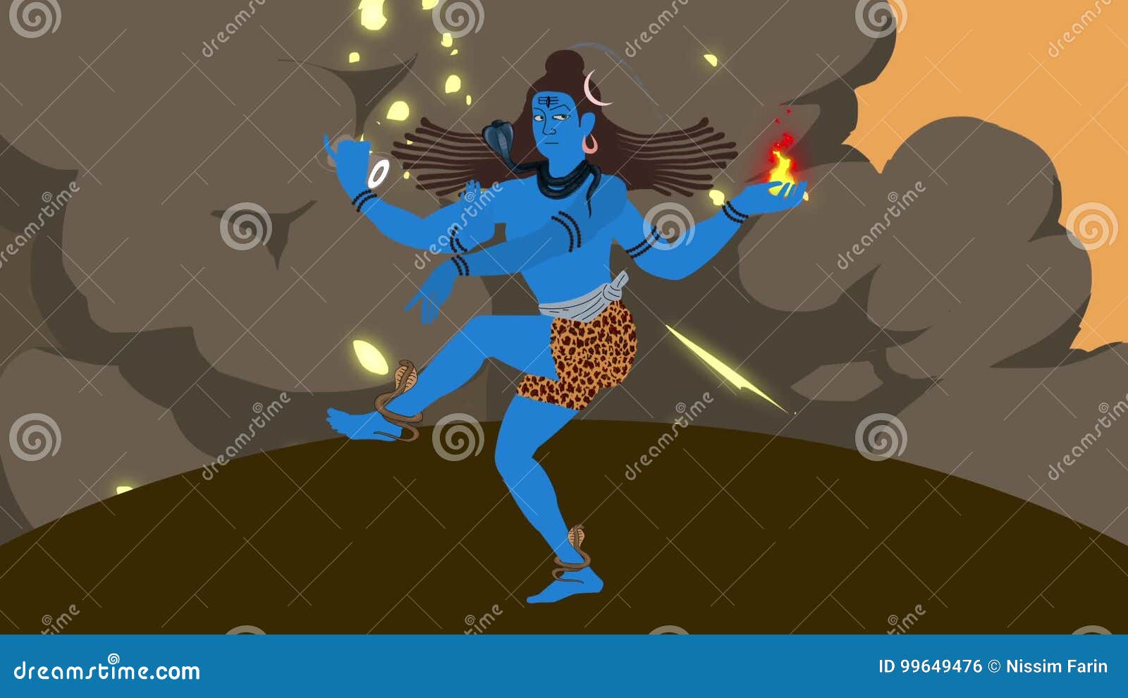 Lord Shiva Standing in a Middle of a Firestorm with Holy Symbols ...